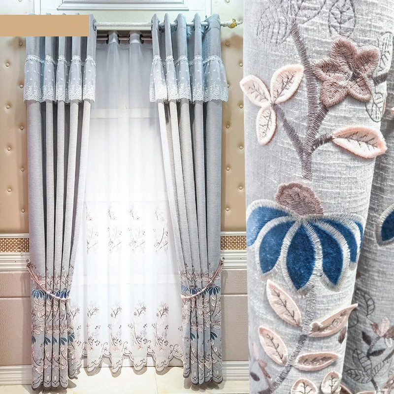 New Three-dimensional Relief Embroidered Window Screen Thickened Chenille Curtains for Bedroom Living Room French Window Balcony