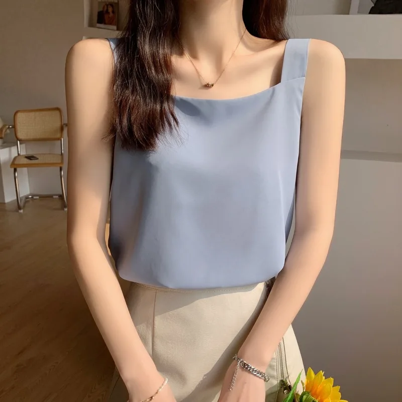

Women's Thin Strap Vest Summer New Sle 2025 Open Collar Suit Base irt Svel Top Inner Wear Outer Wear Small Strap
