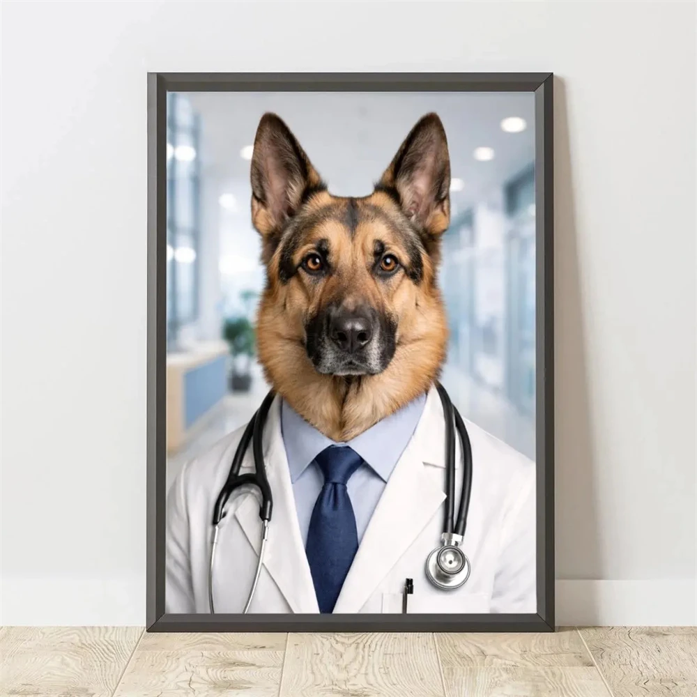 Custom Doctor Pet Portrait Poster Funny Gifts Surgeon Pet Portrait Prints Custom Dog Cat Nurse Pet Portrait Canvas Painting Art