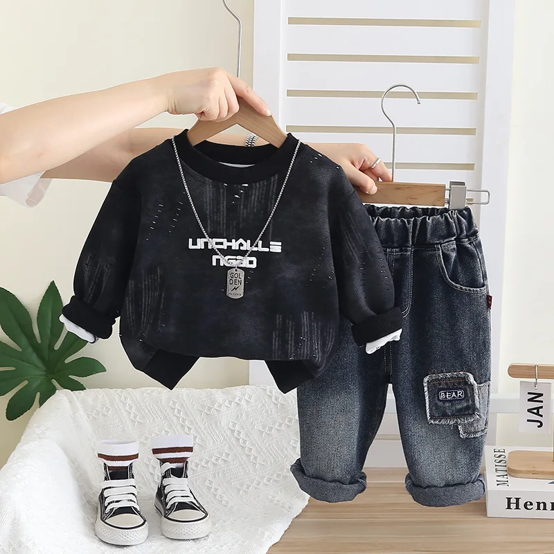 

Toddler Boys Outfits 2025 Spring Autumn Baby Boy Clothes 12 To 18 Months Korean Letter Printed Pullover Tops and Pants Kids Suit