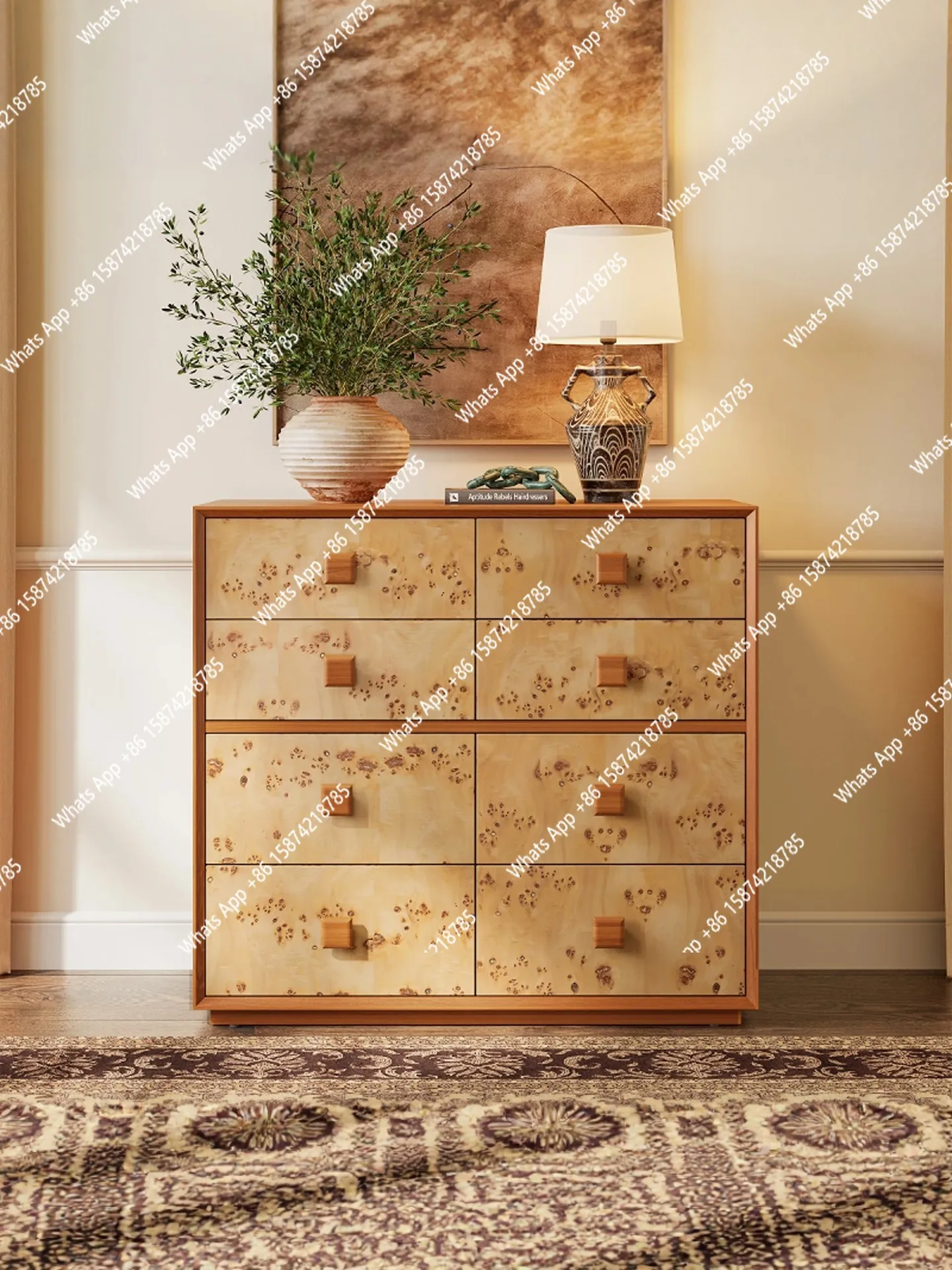 

Medieval style tree tumor pattern solid wood six-bucket cabinet small apartment living room locker retro wall storage decorative