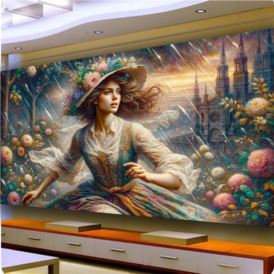 DIY Diamond Painting Kits baroque-inspired woman with floral Landscape, Full Diamond Mosaic Art, Cross Stitch For Home Decor