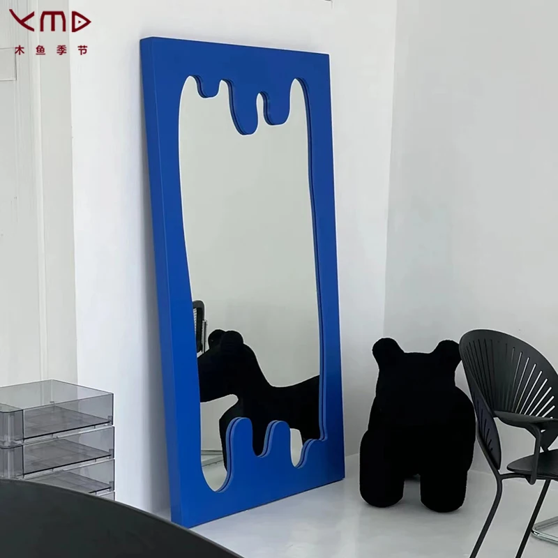 Nordic minimalist full body mirror, household irregular Klein blue floor mirror, dressing mirror