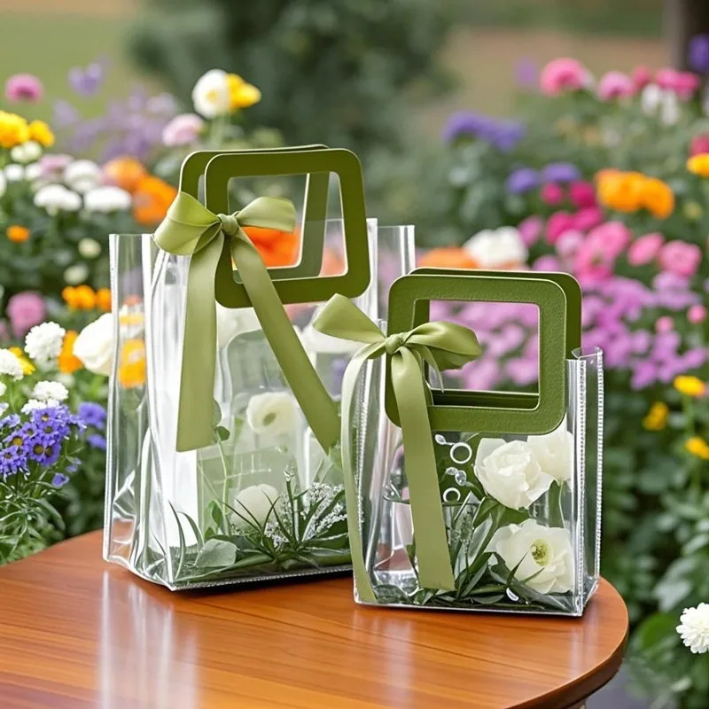 

5pcs PVC Transparent Tote Bag for Clothing, Cosmetics, Festival Gifts, Packaging Bag, Support Custom Logo , Wedding Packaging
