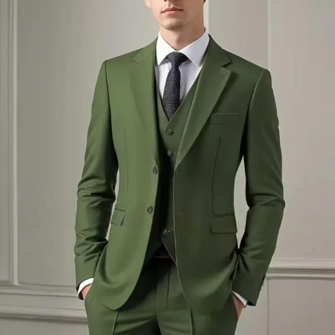 CustomizedMens Sage Green Suit 3 pcs Jacket Vest Pants Custom Formal Set for Wedding Homecoming Graduation Prom Tuxedo Dinner Pa