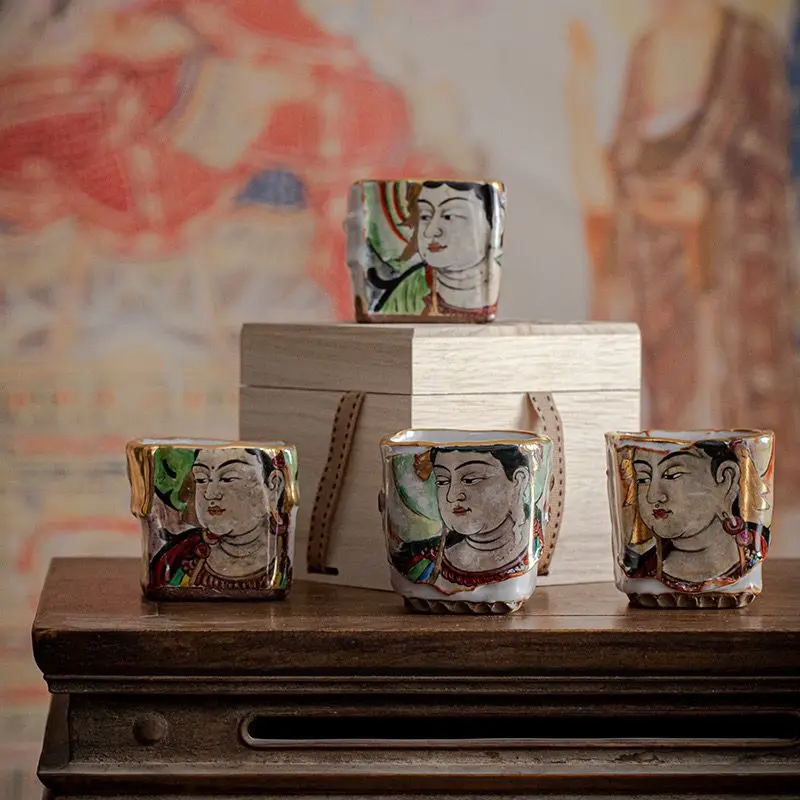 High-end hand-painted, flying master merchandise mural hand-drawn billet teacup retro pattern firewood