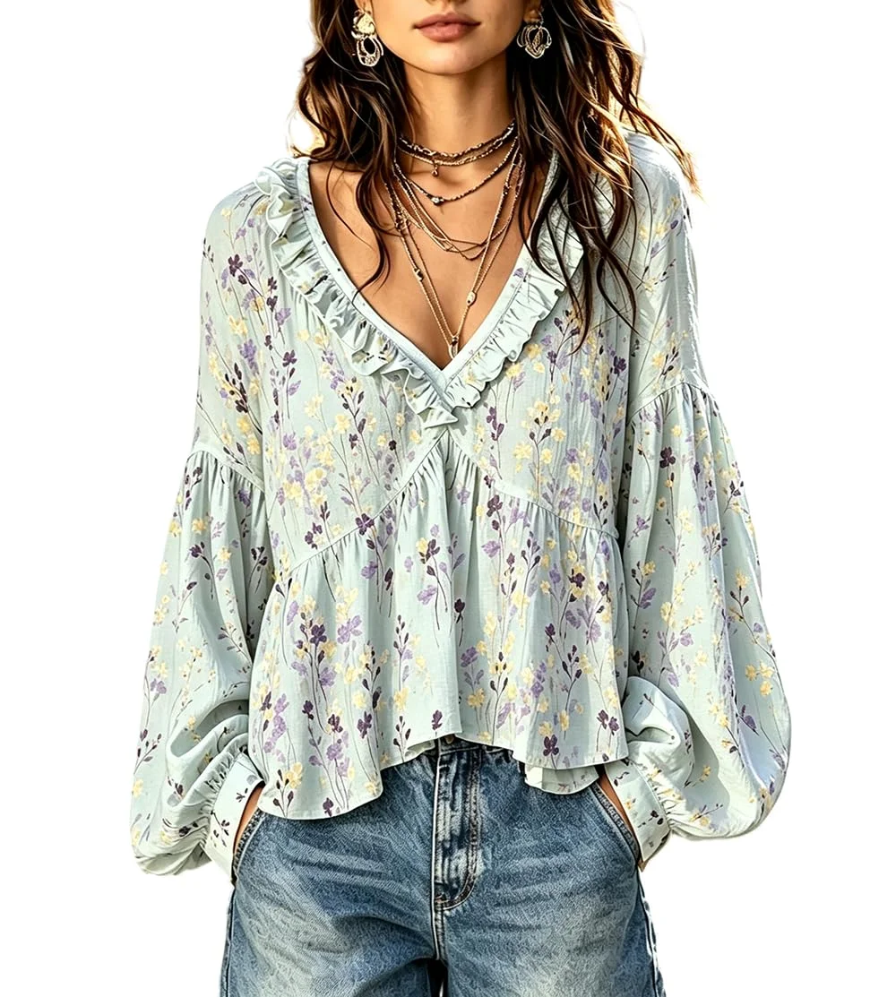 Blusa de outono com decote em V, camisa de manga comprida para mulher, blusa de primavera, peça casual, elegante, moderna, para usar no dia a dia e em