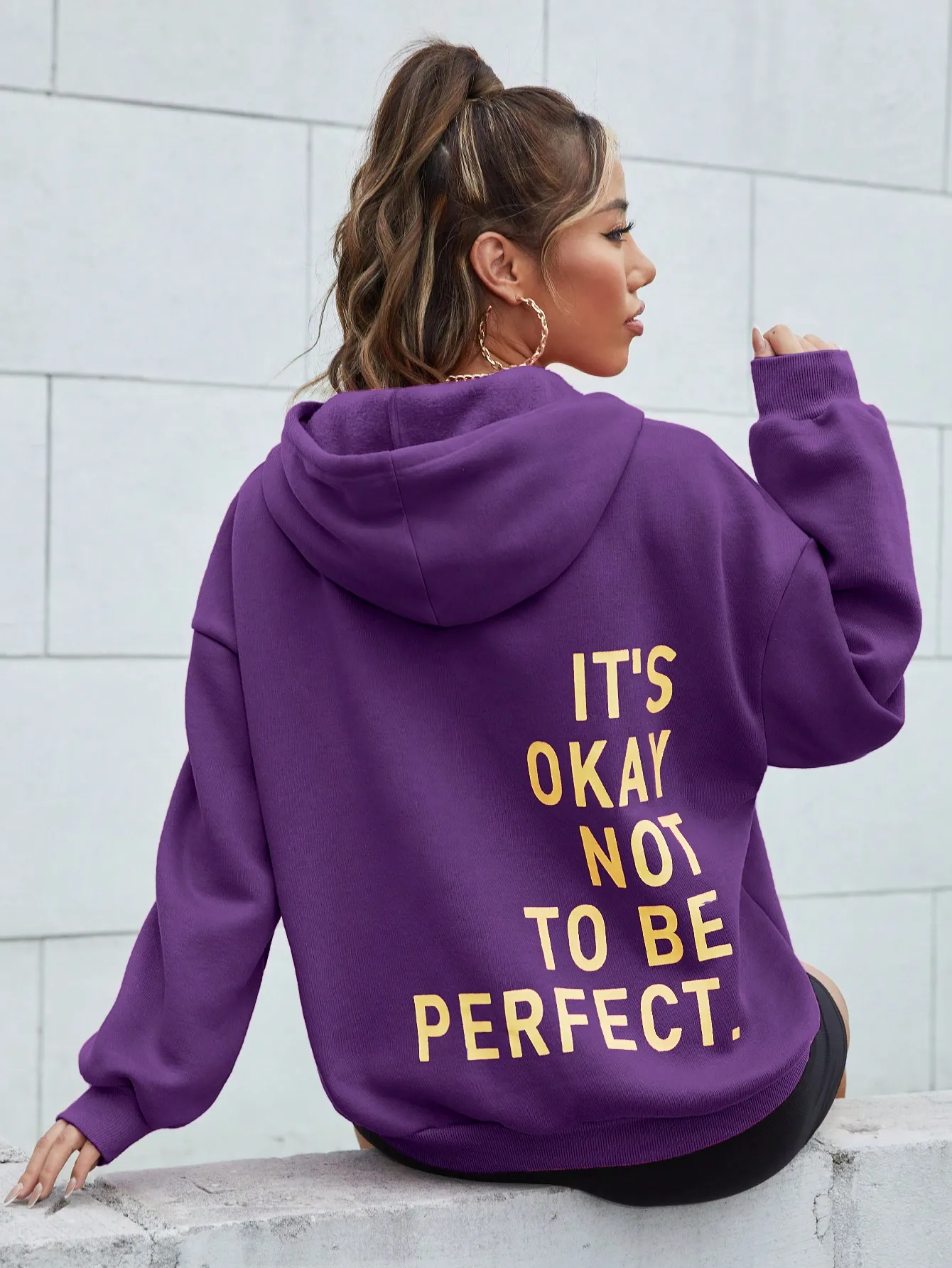 It\'s Okay Not To Be Perfect Art Letter Hoodies Female Fashion Casual Hoody Hip Hop Autumn Clothing Pocket Fur-liner Pullover