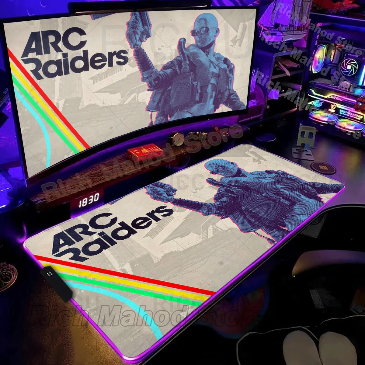 

XXL RGB Desk Mat ARC Raiders Mouse Pad Anime Gaming Mousepad LED Luminous Rubber Pads Backlit PC Accessories Large Cabinet Mats