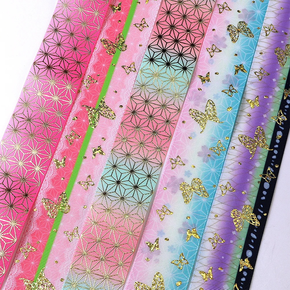 

5 Yards/10 Yards 38mm Random Set Gold Foil Stamping Printed Grosgrain Ribbon