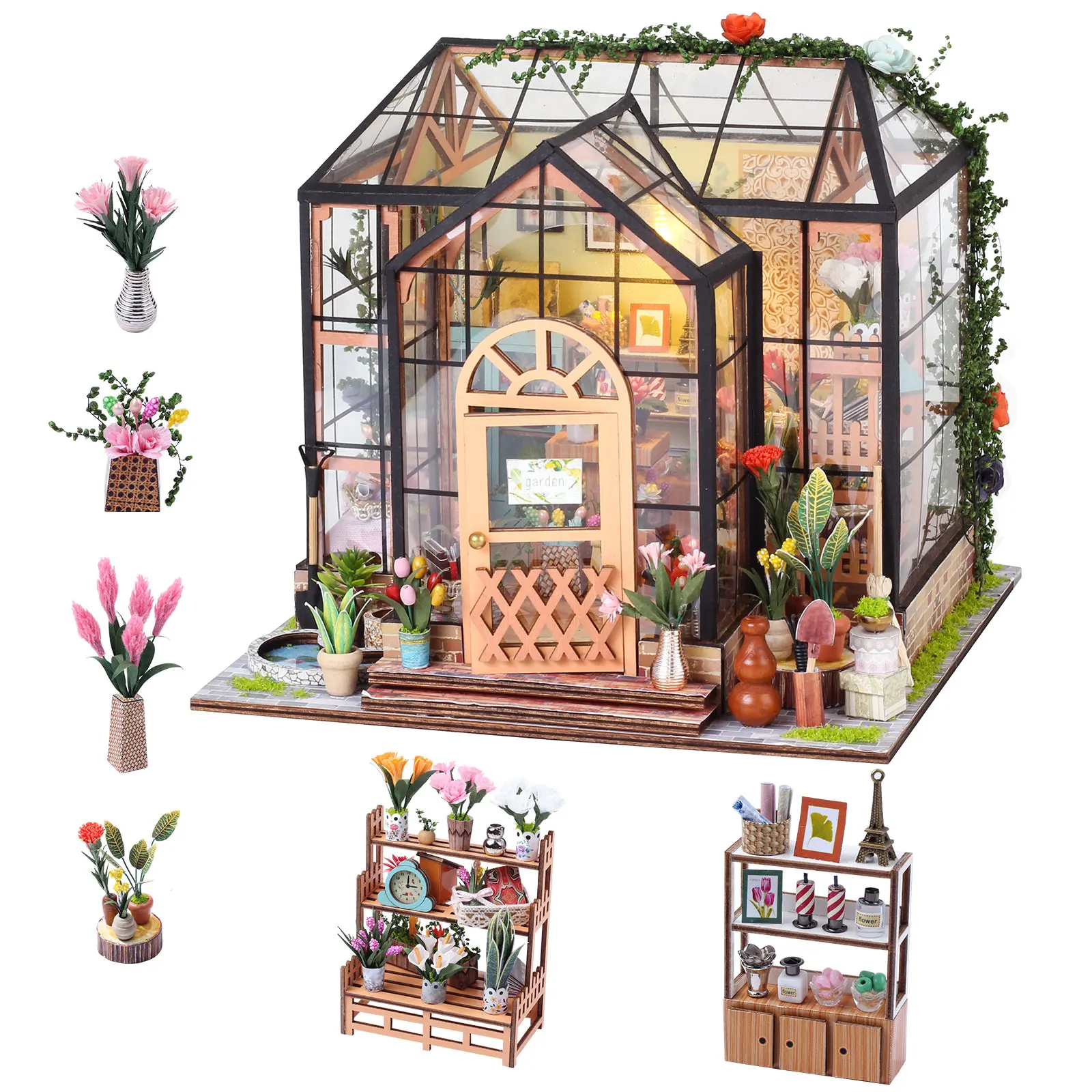 DIY Miniature with Dollhouse Furniture DIY Mini Wooden House Model Set Miniature Dollhouse Kit Creative Gift