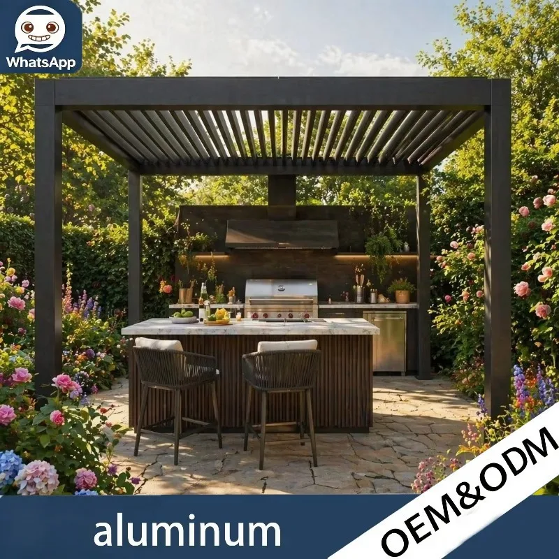 Aluminum Pergola Waterproof Louvered Roof Gazebo High Snow Load Durable Garden Pavilion Factory Price Custom Size Area
