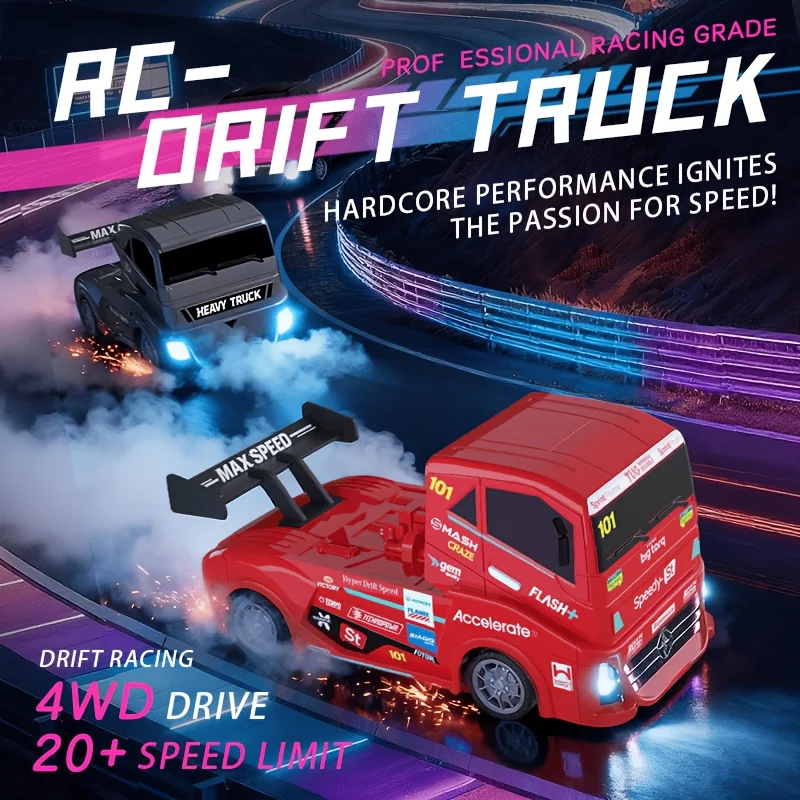 1:24 4WD RC Drift Truck with LED Replaceable Tires, 2.4GHz High Speed Remote Control Racing Toy Gift for Kids Boys view 4