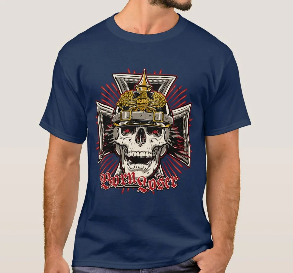 WW1 German Iron Cross Pickelhaube Prussian Soldier Skull T-Shirt 100% Cotton O-Neck Short Sleeve Casual Mens T-shirt Size S-3XL