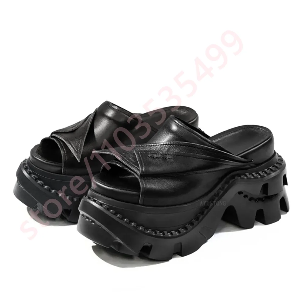 Thick Sole Fashion Ladies' Roman Slippers 2025 Summer New Outdoor Beach Slip-On Slippers Black/brown Casual Peep Toe Sandals