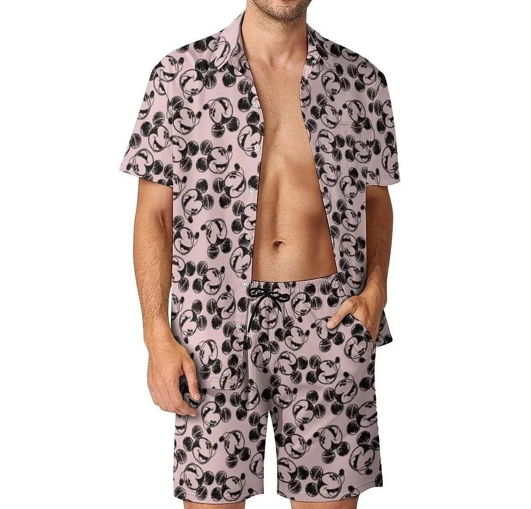 

Disney Mickey Mouse Men Women Hawaiian Shirt Set of 2 Vintage Button Up Shirt Board Shorts Casual Set Summer Hawaiian Shirt Set