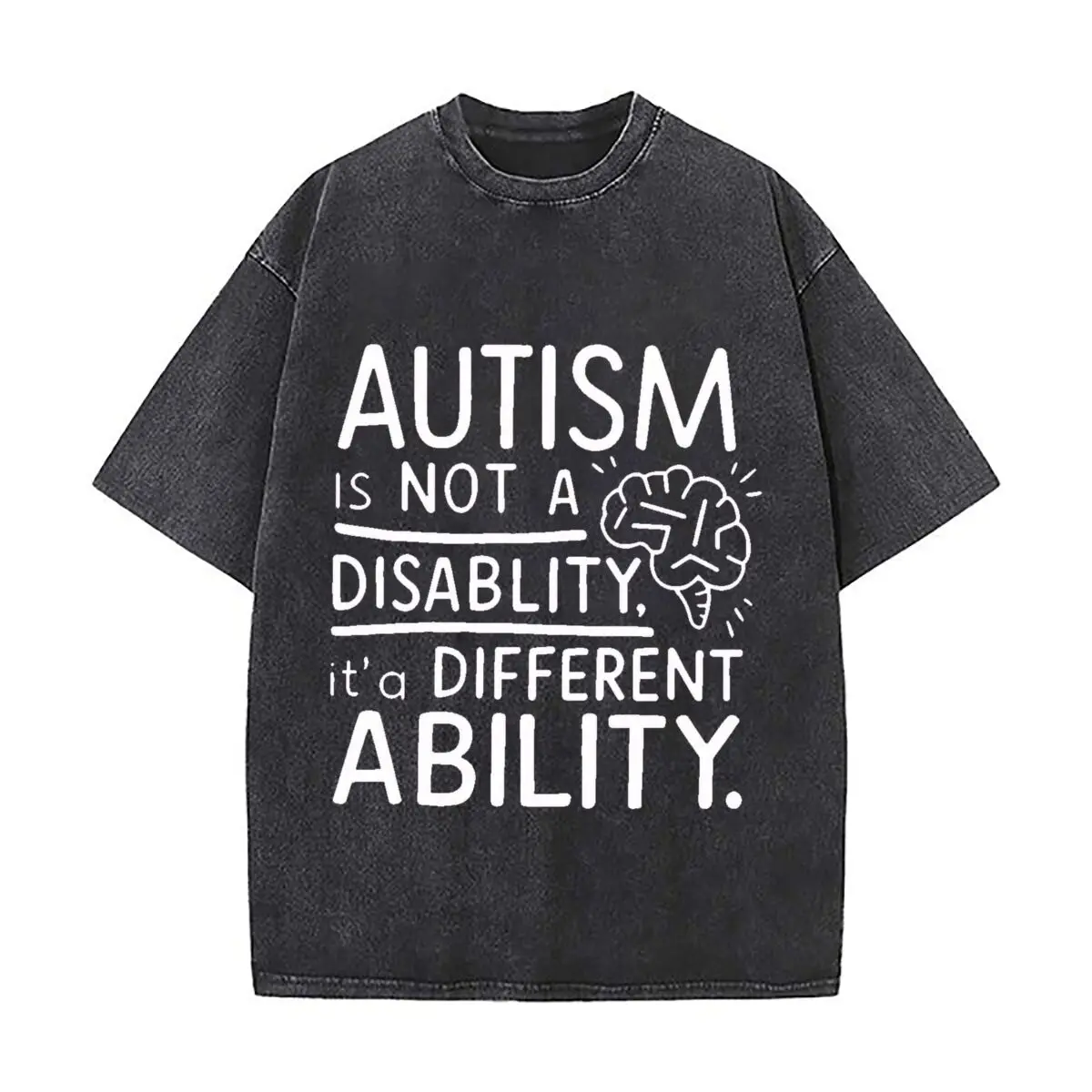Autism Awareness Not Disability Different Ability Quote Distressed Vintage Oversized Streetwear Tops for Coffee Dates