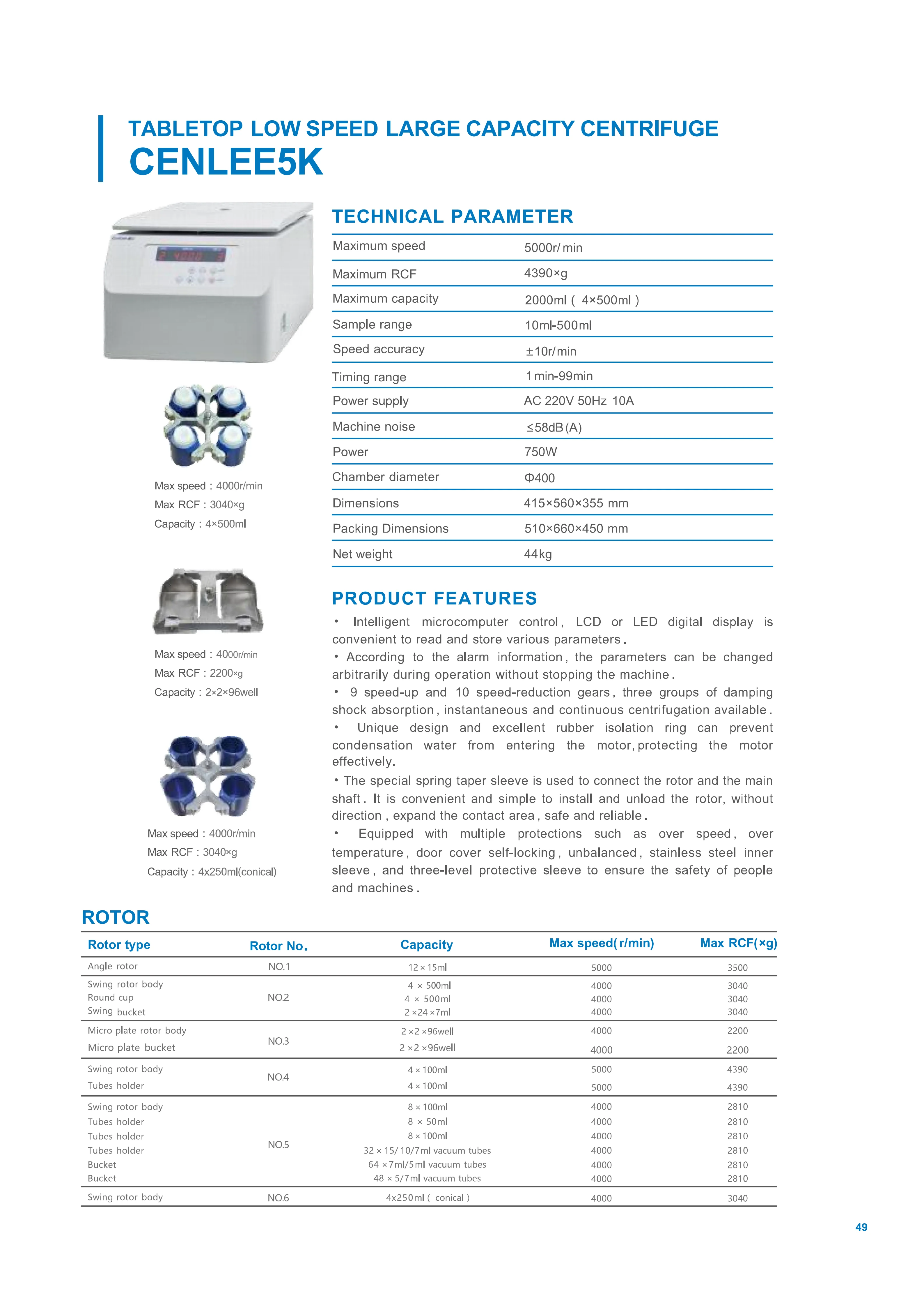 CenLee 5K Desktop High Capacity Laboratory Bar Centrifuge 5000rpm Swing Rotor with Low Speed Bars Liquid Separation