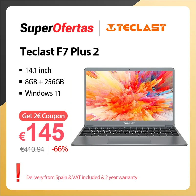 Teclast F7 Plus 2 14.1 Inch Laptop Intel Celeron N4120 8GB RAM 256GB SSD Windows 11 for Intel UHD Graphics 600 Portable Notebook