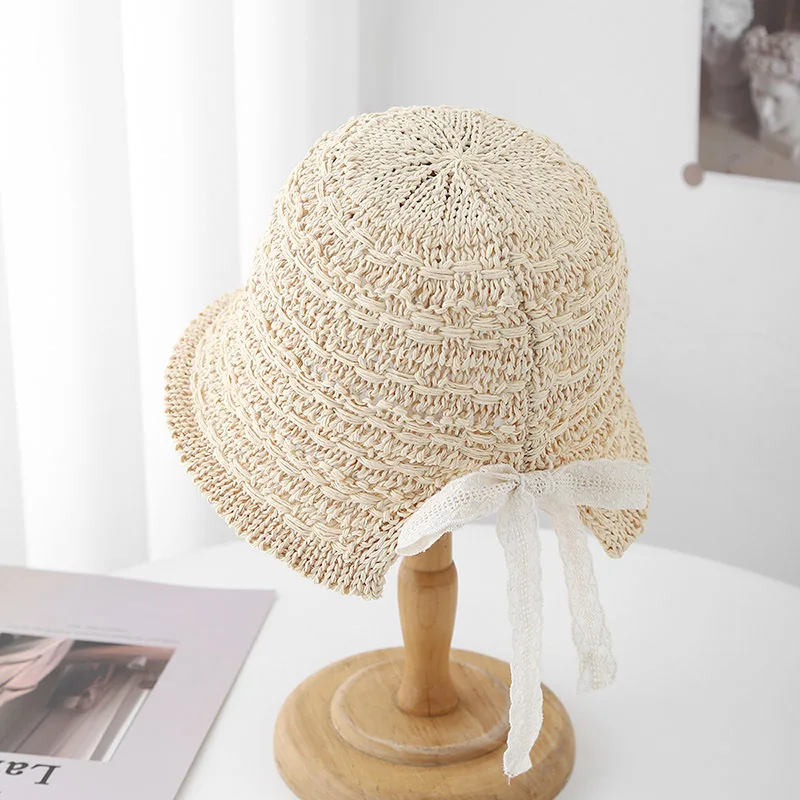 Cottagecore หมวกผู้หญิงโครเชต์ลูกไม้รายละเอียดฤดูร้อนเกาหลีหมวกถักระบายอากาศสําหรับงานแต่งงานชายหาดและปิกนิก Sun Hat
