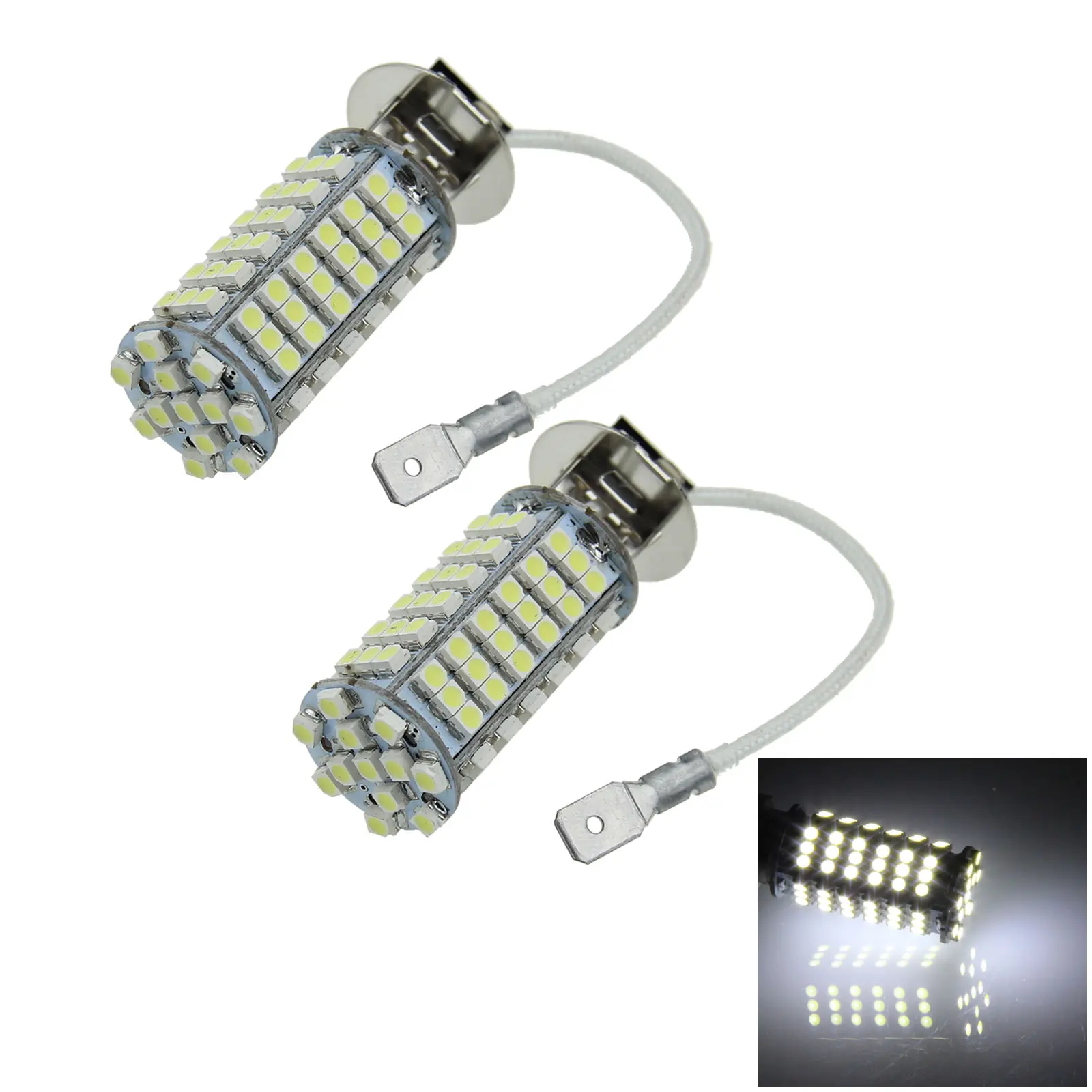 2x White Car H3 Turn Light Fog Blub 102 Emitters 1210 SMD LED PKY22s H057-W