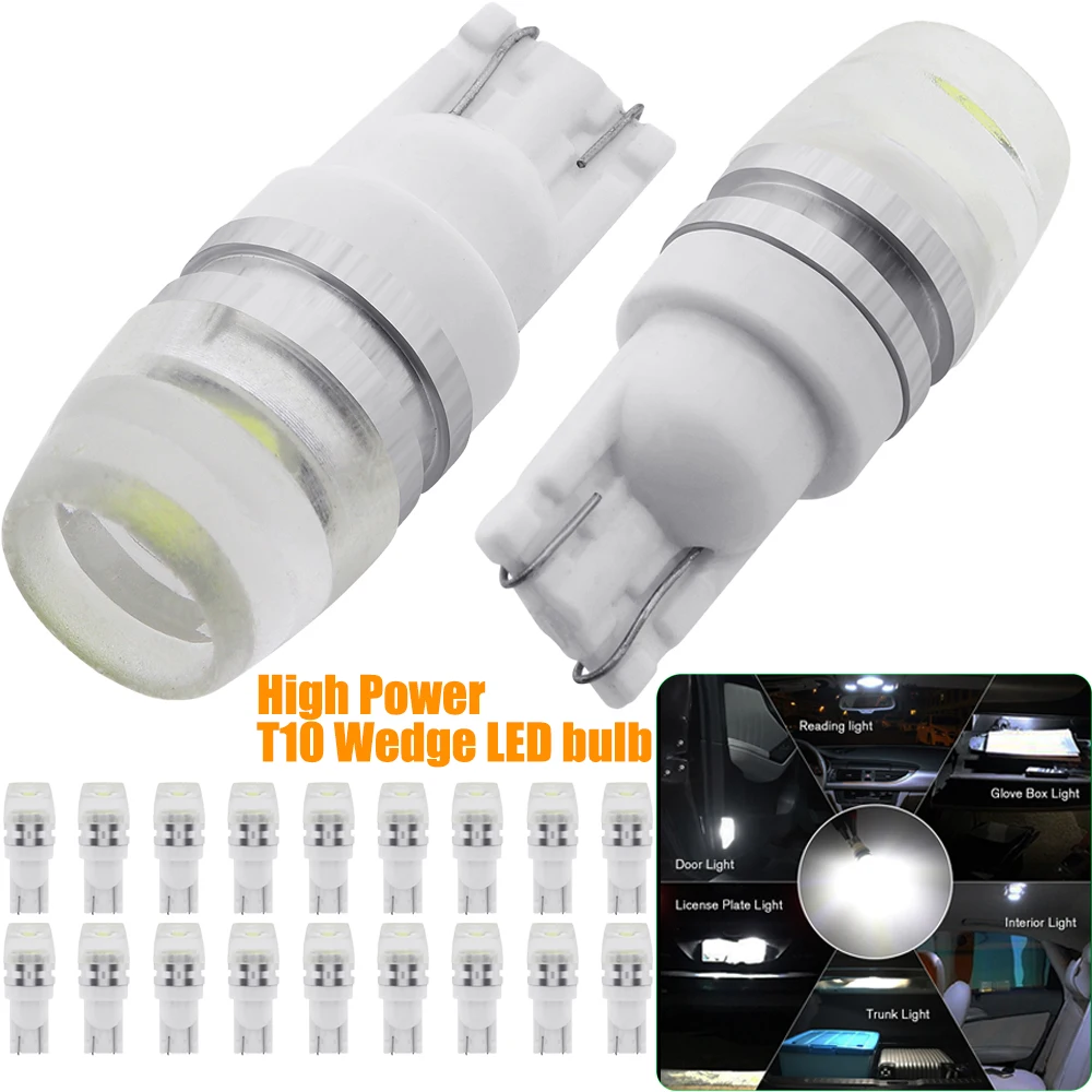 

10/20Pcs T10 1W High power W5W white 194 168 192 Super Bright Auto Led Car Wedge Auto Lamp DC 12V High PowerT10 Wedge LED bulb