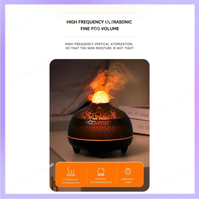 N83R Essential Oil Diffuser Volcano Fire Diffuser Humidifier Cool Mist Humidifier 7 Colors Light For Room Office A