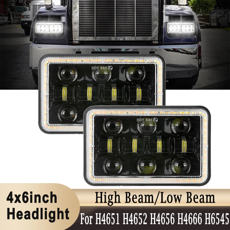 4x6 inch LED Headlights Hi/Lo Beam 6000K for GMC Chevrolet S10 for Kenworth T800 T400 T600 W900B for H4651 H4652 H4656 H4666