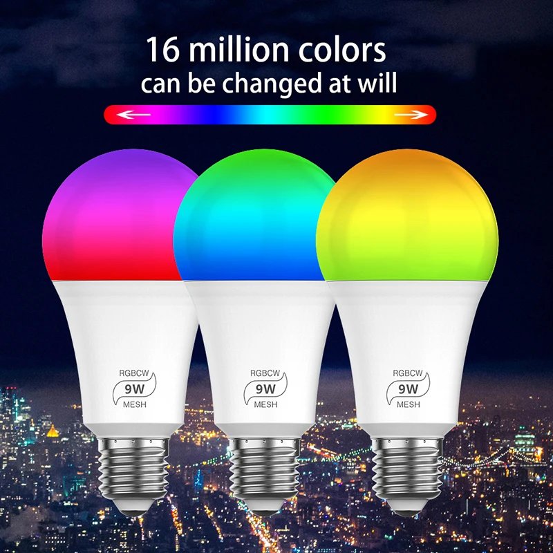 1-12 قطعة E27 لمبة واي فاي بلوتوث عكس الضوء الذكية LED مصباح 2700-6500K RGB LED ضوء لمبة العمل مع أليكسا امازون جوجل