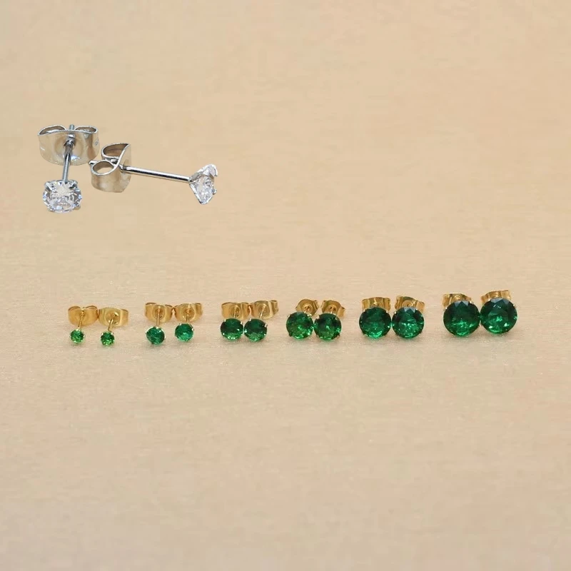 ステンレス鋼の丸いイヤリング316l,3mm〜8mm,フェードなし,色あせないジュエリー