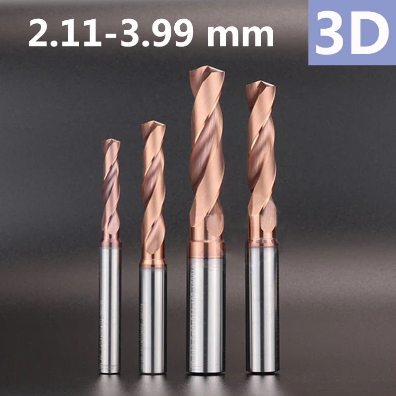 YZH 3D Diameter 2.11mm-3.99mm Carbide Drill With External Cooling HRC55 High Hardness Solid Tungsten Steel CNC Machine Tool