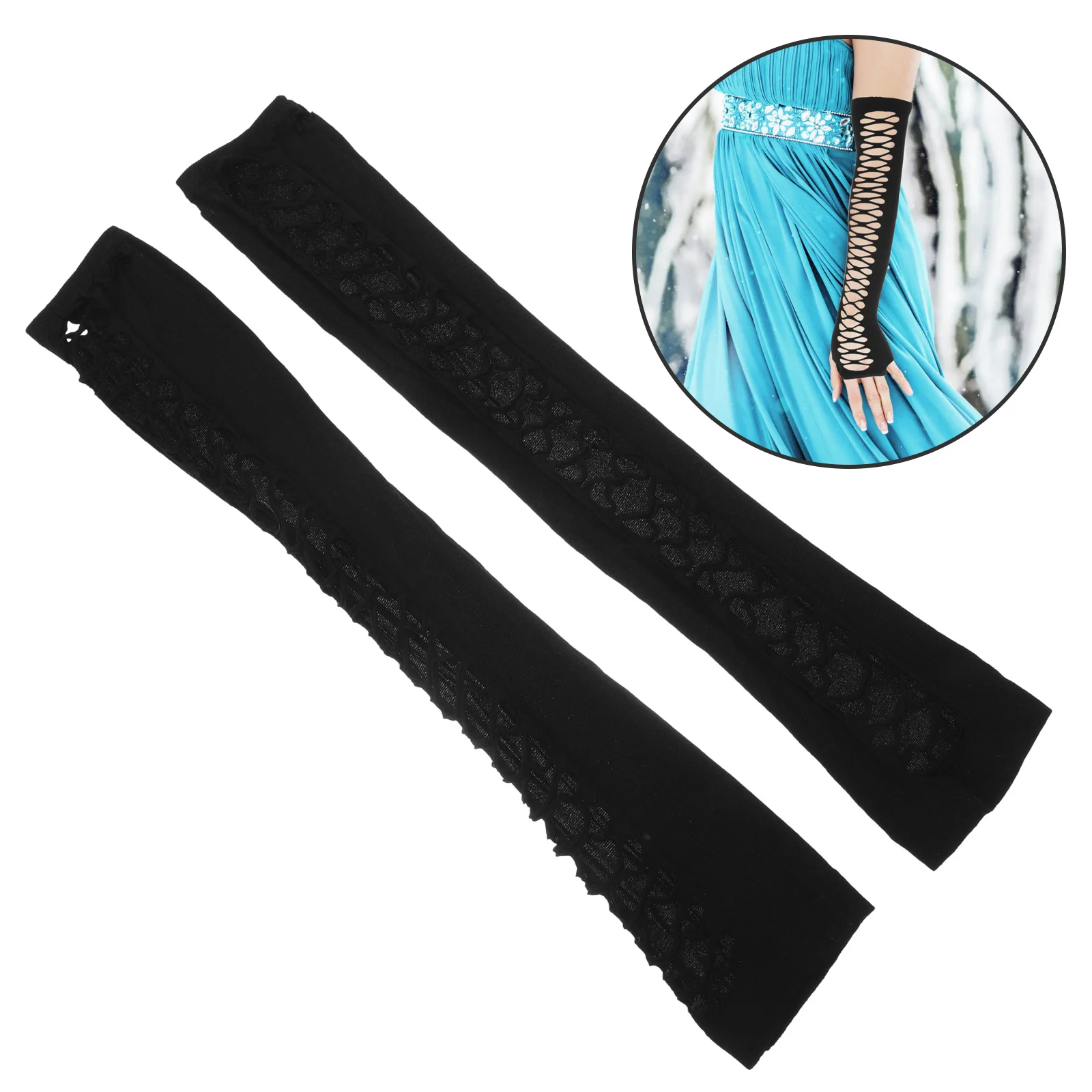 1 زوج أصابع قفازات النساء الكوع طول جوفاء شبكة قفازات طويلة زي القوطي أكمام أذرع تبريد Steampunk تأثيري ليلة حفلة #1