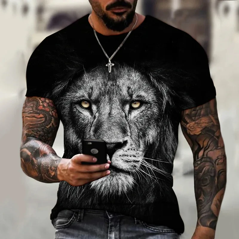 Summer Retro T-Shirt Animal Lion 3d Print Fashion Short Sleeve Tops Oversized Clothing Sweatshirt Fitness T Shirt For Men