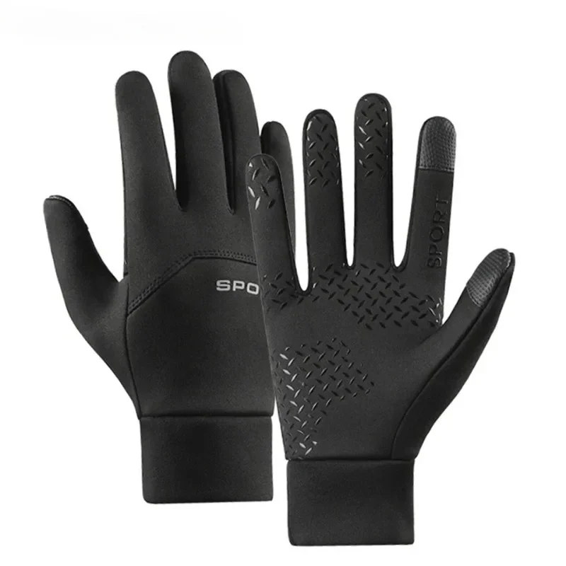 Men Winter Waterproof Cycling Gloves Outdoor Sports Ski Running Motorcycle Touch Screen Fleece Gloves Non-Slip Warm Full Fingers