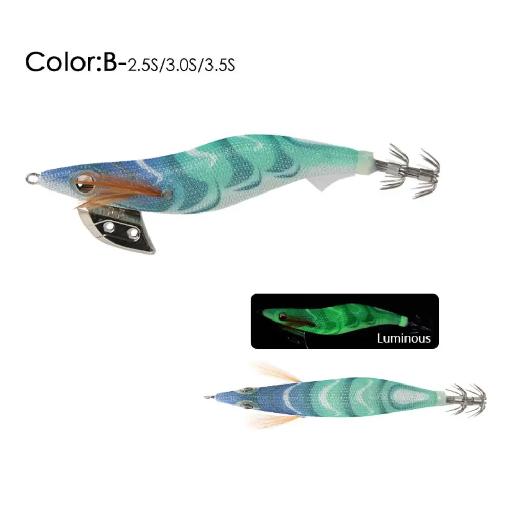 1Pc 2.0#/3.0#/3.5# Artificial Fishing Lure Squid Hook Jigs Noctilucent Squid Cuttlefish Jigs Lures Spinnerbait Wood Shrimp