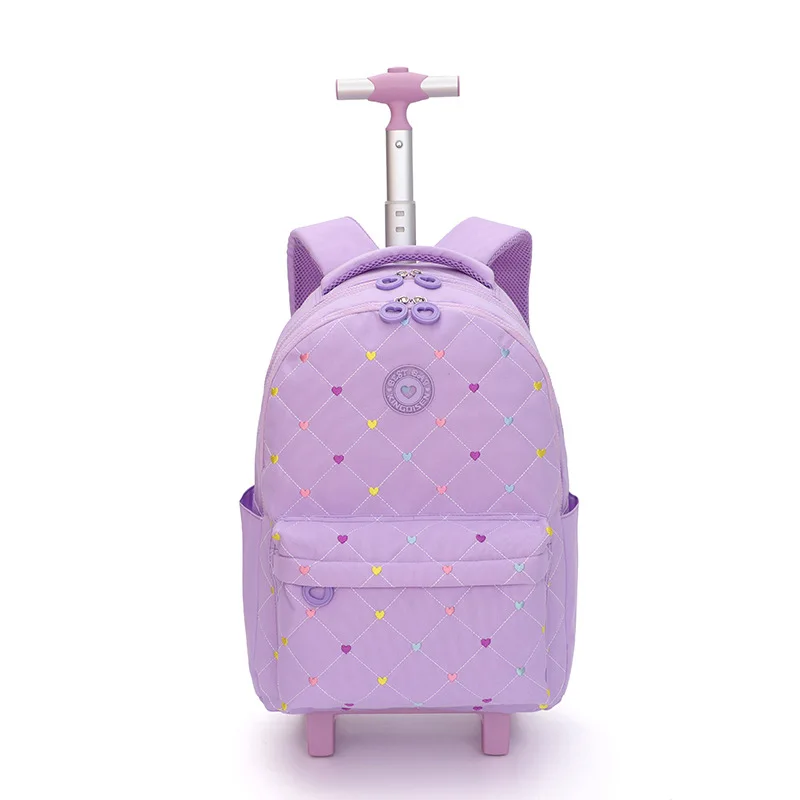 Trolley Bags for School Girls Kids School Backpacks with Adjustable Large Capacity Wheels Middle  School Trolley Luggage Bookbag
