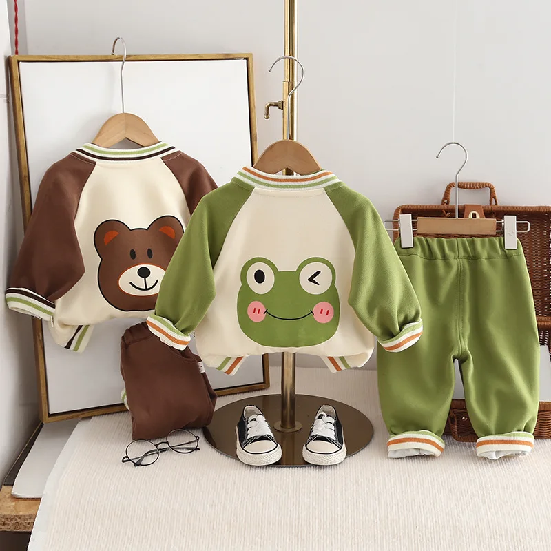 

Autumn 2024 Children Boys 3PCS Clothes Set Cartoon Cotton Pullovers Patchwork Sleeve Coat Striped Hem Pants Toddler Boys Outfits