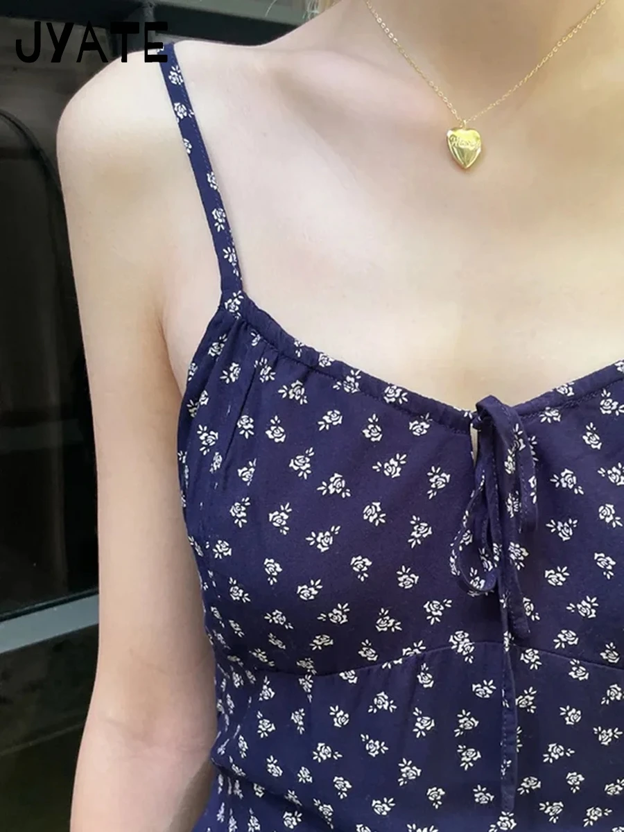 Vintage imprimé fleuri à lacets robe sans manches femmes été coton Style Preppy décontracté a-ligne robes doux mignon Mini robes