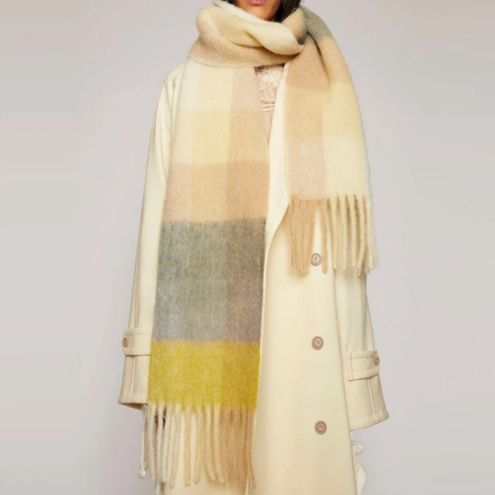

Women Rainbow Hairy Tessel Thick Warm Cashmere Scarf 2025 New Pashmina Shawl Wraps Bufanda Echarpe Female Neckerchief