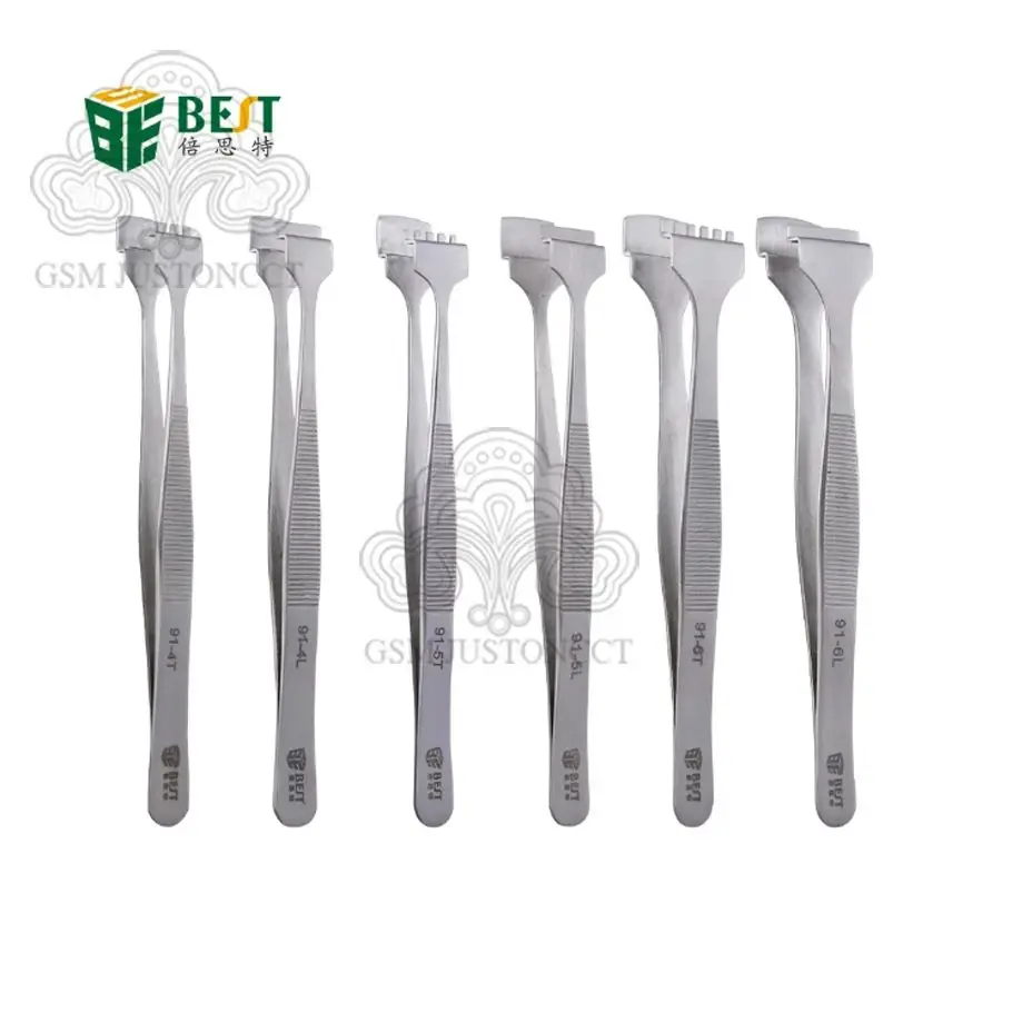 Stainless Steel Wafer Tweezers for Mobile Phone, Wide Mouth, SMD, PCB, BGA, Motherboard, IC Chip Repair Tool, BST