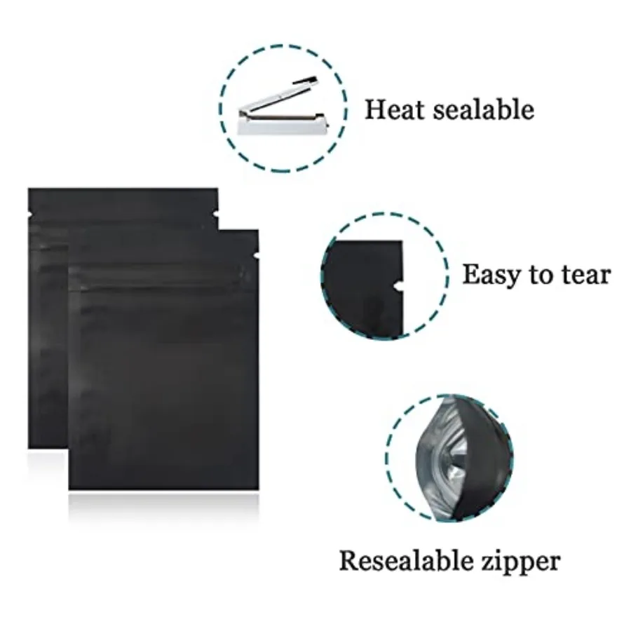 00 Pcs Black Mylar Bag Foil Resealable Bags 2.76x3.94 inch Zipper Seal Food Storage Bag Flat Candy Spice Seeds Envelopes Packet - view 5