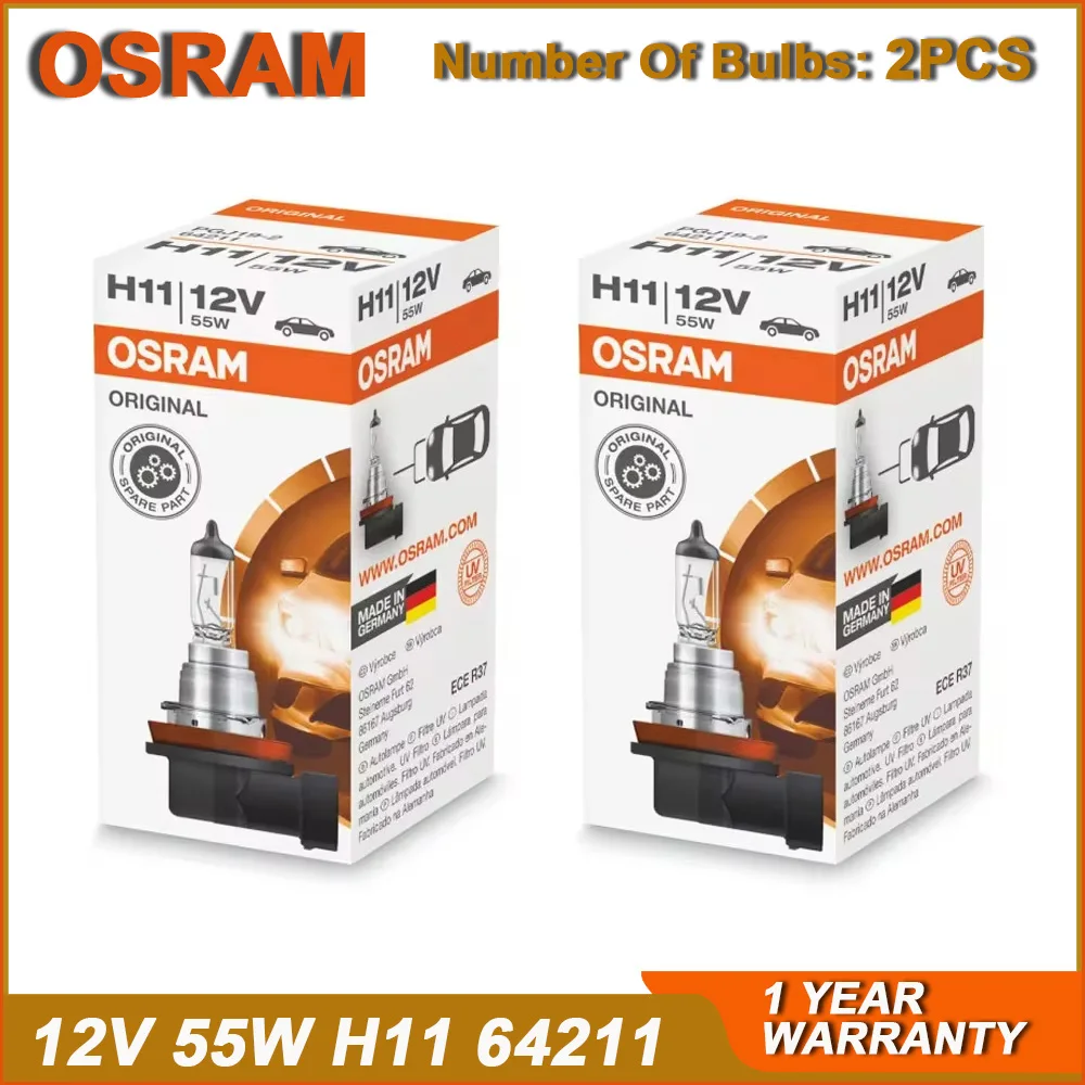 OSRAM Original H11 64211 PGJ19-2 Car Halogen Headlight 12V 55W 3200K 1350lm Auto Bulb  Standard Lamp OEM Made In Germany