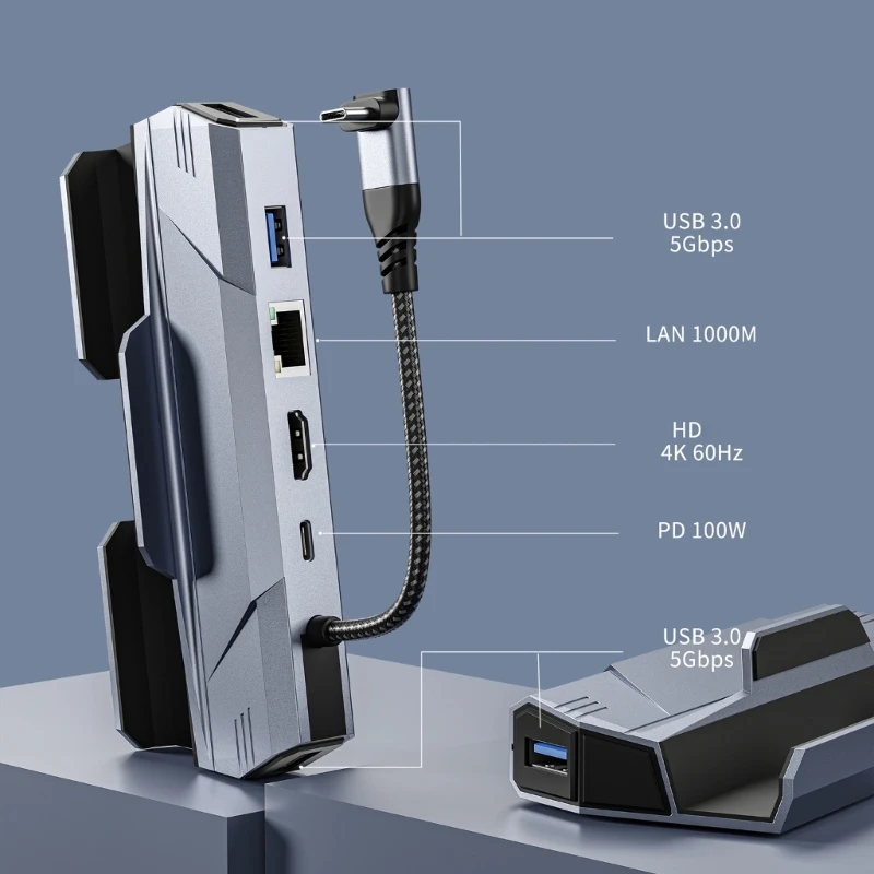 Portable 6 in 1 USB C Hubs for SteamDeck ROG with USB A USB C 4K Video Output and Gigabit Ethernet F19E