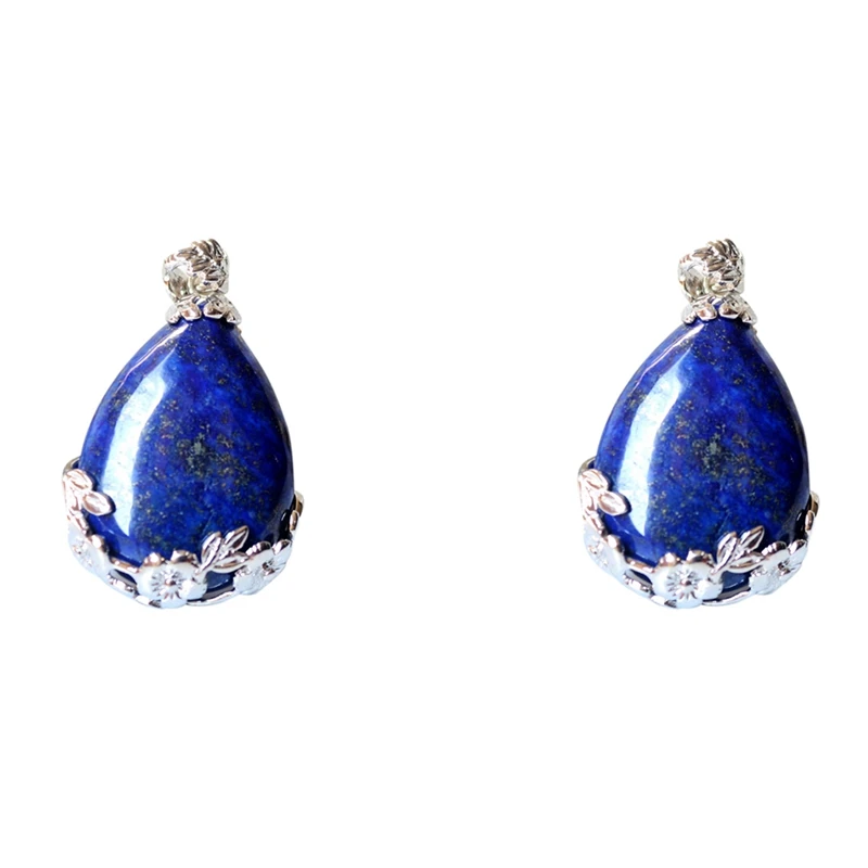 2X Women Angel Tears Water Drop Semi-Precious Gemstones Pendant -Lapis Lazuli