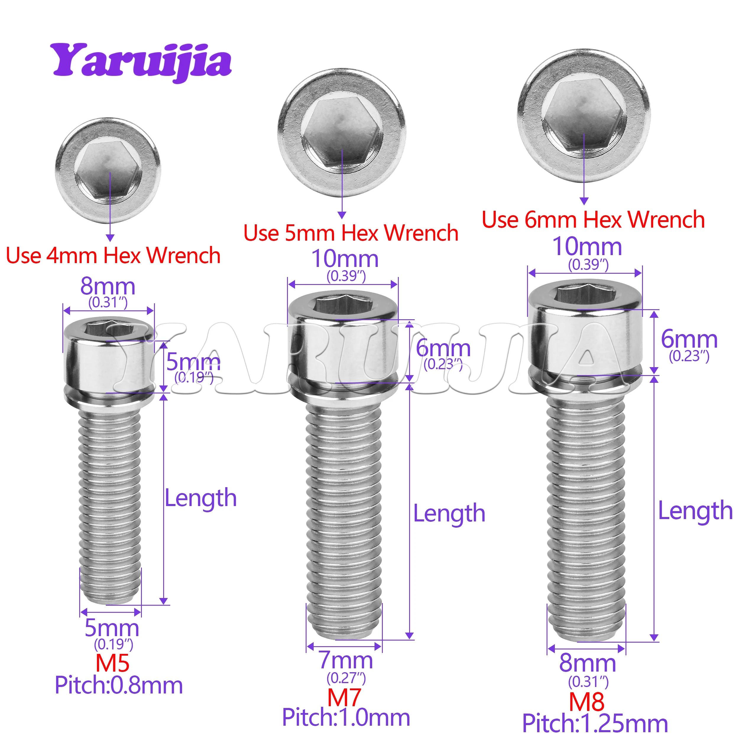 Yaruijia Titanium Bolts M7/M8x20/25mm Titanium Bolts with Washer for BMX Stem Mountain Bike Stem Screw M8 Accessories
