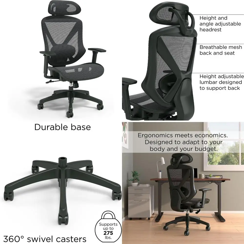 Ergonomic Mesh Swivel Task Chair, Black, Dexley Design, Comfortable Office Chair for Enhanced Productivity