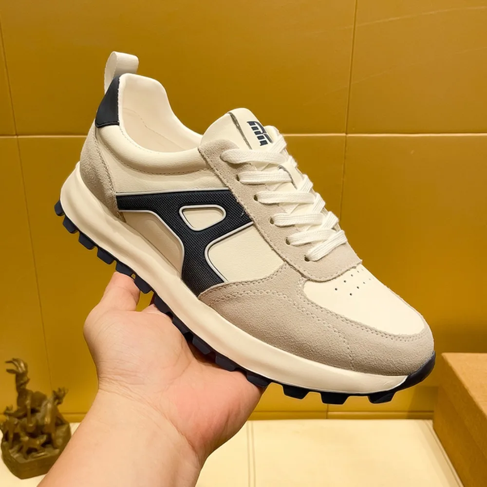 

Мужские повседневные кроссовки в стиле ретро, дизайнерские, из натуральной кожи и ткани, дышащие, на платформе, увеличивающие рост, спортивные туфли