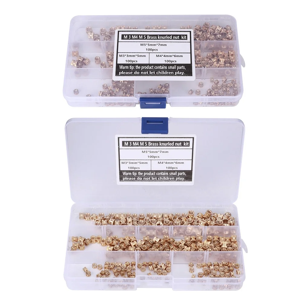 300Pcs Brass Insert Nut Set M3 M4 M5 Knurled Hot Melt Nuts Anti‑Corrosion Anti‑Rust
