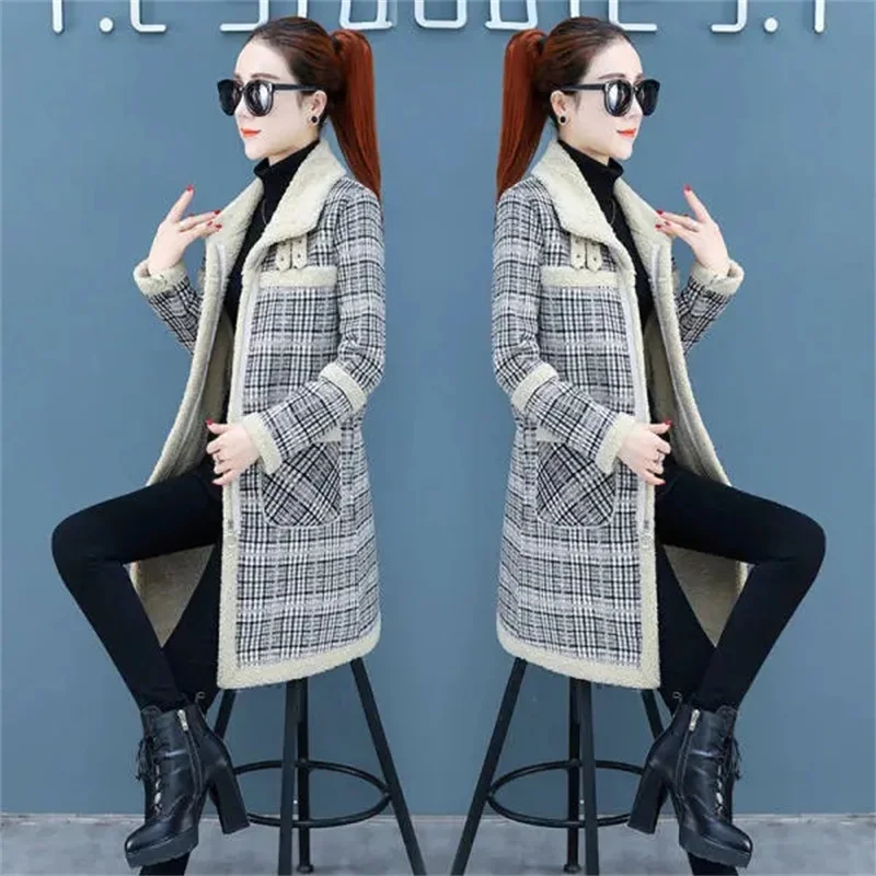 Women Parkas Imitation lamb Down Coat Women's Autumn Winter Coat Loose Large Size Mid-length Overcoat Add Velvet Warm Outwear