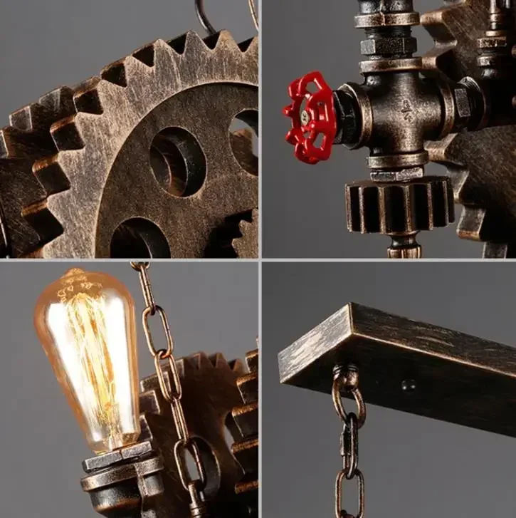 gear clain lights vintage loft pendant lamps water pipe arm bar restaurant industry wind cafe living room dining room stair lamp